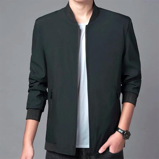 Men's Business Spring and Autumn Jacket Solid V Neck Stand Collar Jackets Men's Baseball Uniform Jacket Slim Fit Clothing Dad Outfit