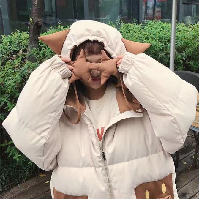Cute Short Padded Jacket Women Loose Coat Hooded Cotton Coat Women Bread Coat