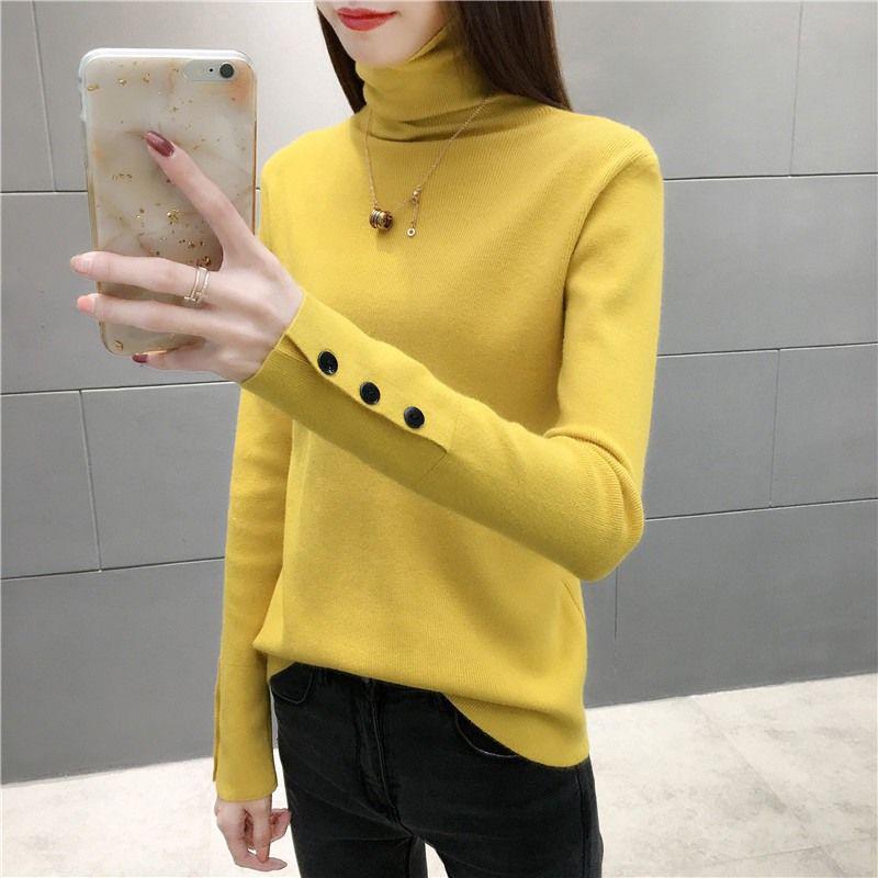 Fall/winter Pullover Turtleneck Sweater Stretch Slim Fit All-match Knit Bottoming Shirt Top Women