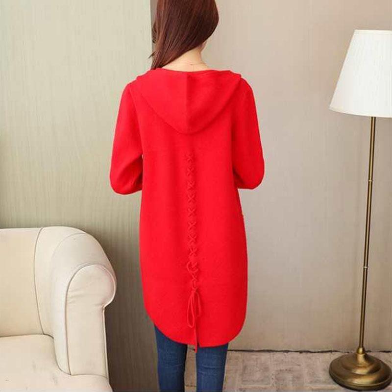 Autumn and Winter Hooded Knitted Jacket Temperament Loose Thick Coat Mid-length All-match Cardigan Female Jacket