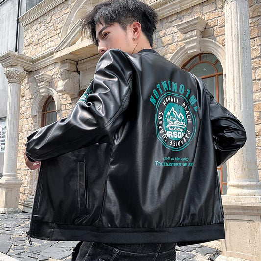 Slim Leather Jacket Trend All-match Jacket Large Size Casual Leather Men's Clothing