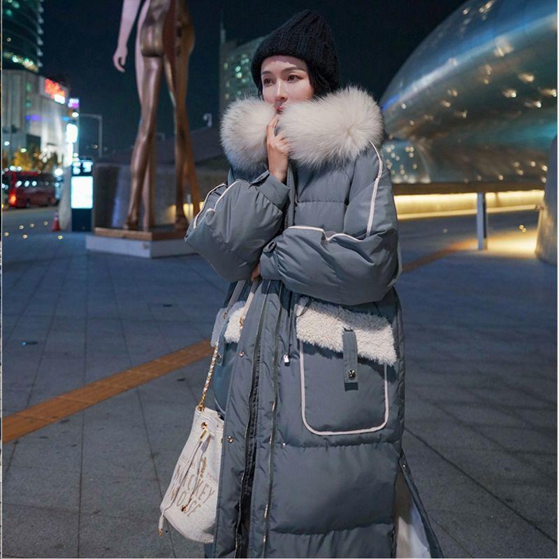Thicken Warm Loose Waist Cotton-padded Coat Women's Mid-length Large Fur Collar Coat