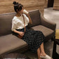 Spring Summer Polka Dot Skirt Floral Black Elegant Maxi Office Zipper Skirts with Lining Plus Size