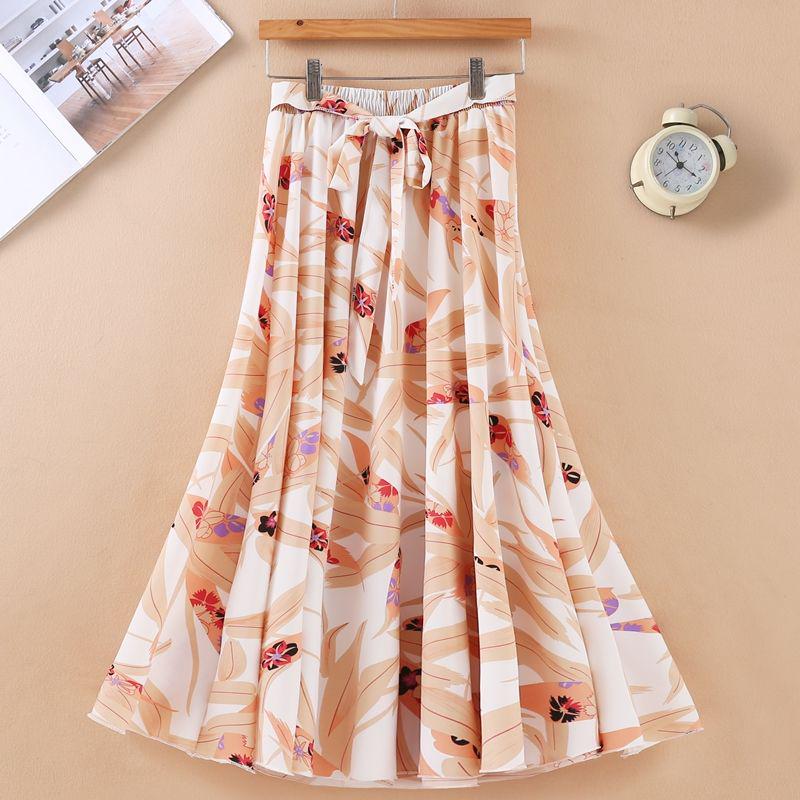 Summer Floral Printed Chiffon Women's Skirt High Waist A-line Long Skirts Female Casual Lady Skirt