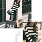 Turtleneck Bottoming Shirt Long-sleeved Slim Pullover Black and White Striped Short Sweater