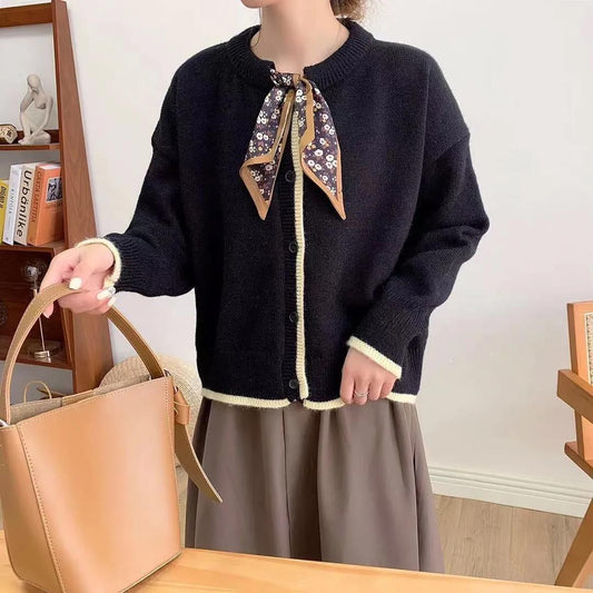 Girls Knit Cardigan Sweater Autumn High Quality Lace Scarf Knit Cardigan Sweater Women Jacket
