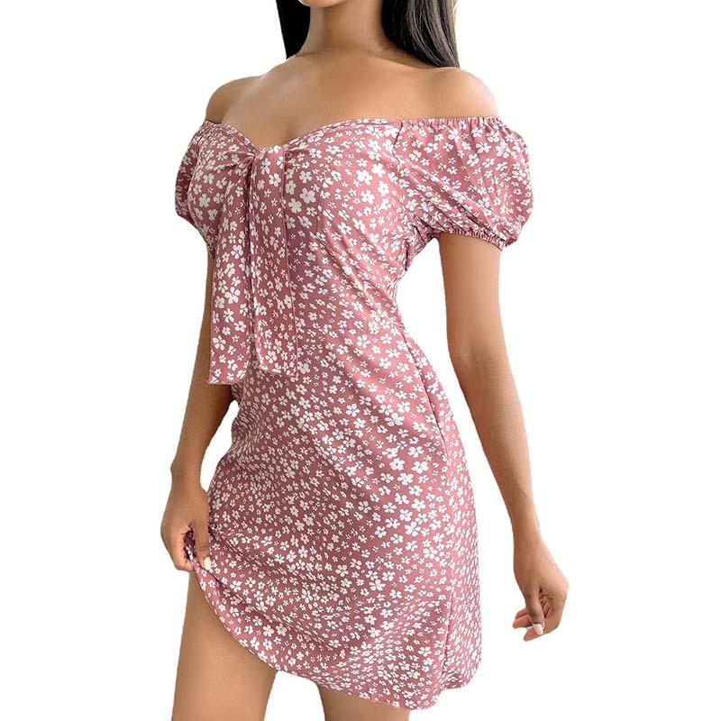 Summer Print Dress Women's Fashion V-neck Backless Lace-up Casual Dress