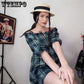 Women Sexy Off-shoulder Dress Retro Plaid Puff Sleeve A-line Dress Slash Neck Spaghetti Strap Mini Derss