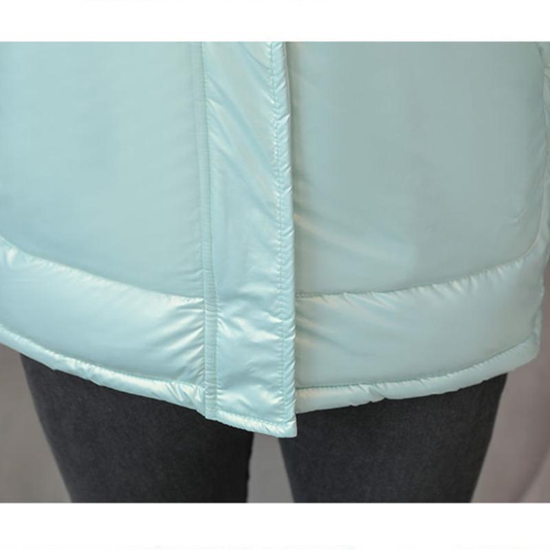 Women's Bright Short Down Jacket Winter Korean Loose Quilted Jacket Casual Stand-up Collar Hooded Down Jacket Quilted Jacket