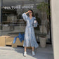Chiffon Long Skirt Female Summer Holiday Style Retro Floral French Dress V-neck Spring Summer Casual Long Sleeves
