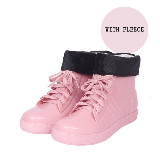 Short Plus Velvet Rain Boots Ladies Low-top Water Shoes Student Waterproof Rain Boots Lace Up Waterproof Shoes Women Low-tube Rubber Shoes