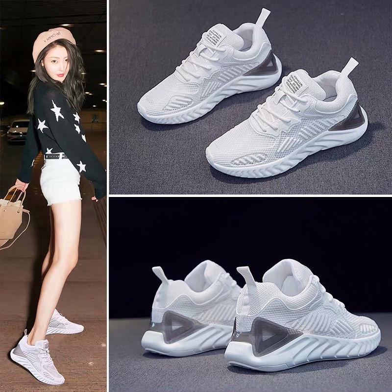 Women Sport Shoes Lace-Up Rubber Mesh Round Cross Straps Flat Sneakers Running Shoes Casual Shoes