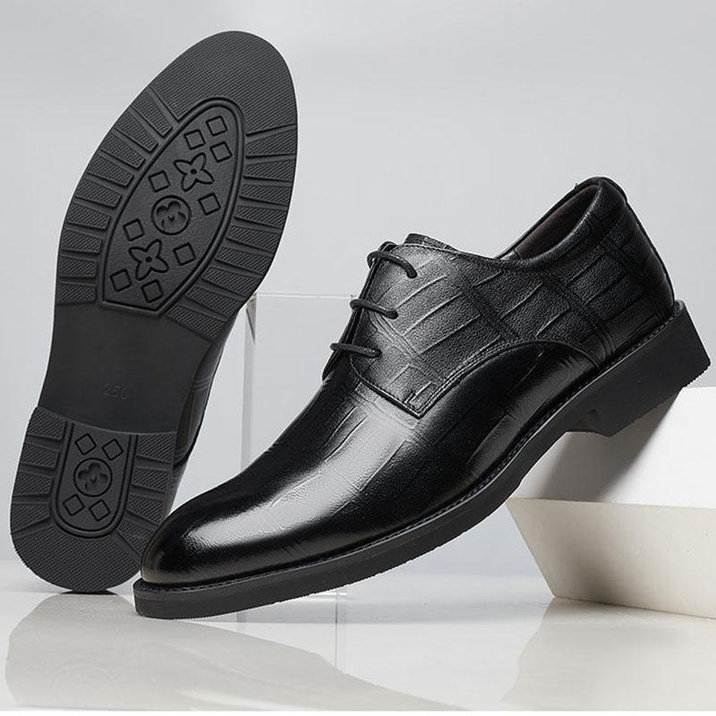 Men's Shoes Alligator British Pointed Men's Shoes Personality Heightening Shoes Printed Black Business Dress Shoes for Men