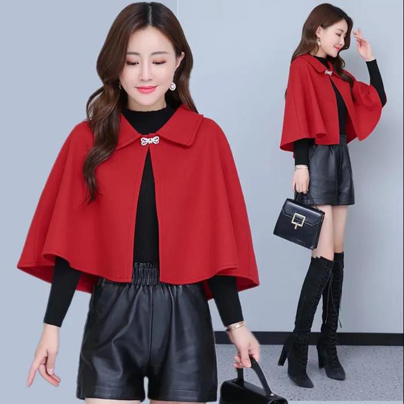 Jacket Women's Autumn and Winter All-match Shawl Cloak Outside Short Cloak Woolen Coat Temperament Elegant Lady Shawl