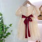 Girls Dress Summer Temperament Solid Color Retro Style Puff Sleeve Princess Dress 4-8 Years Old Girl Sweet Dress A-line Skirt