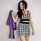 2pcs/set Women's Knit Suit Plaid Camisole Hip Skirt Two-piece Set bodycon Short Skirt Two-piece Women Outfits