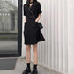 Black Dress Women's Cool Girl Summer Dress Short Sleeve Turn-down Collar Knee-length Daily Wear Office Dating Party