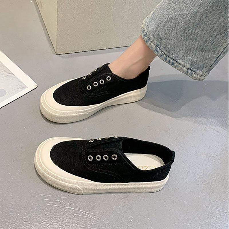 Women's Big Toe Canvas Shoes Summer Thin One-step Houndstooth Single Shoe Sneakers