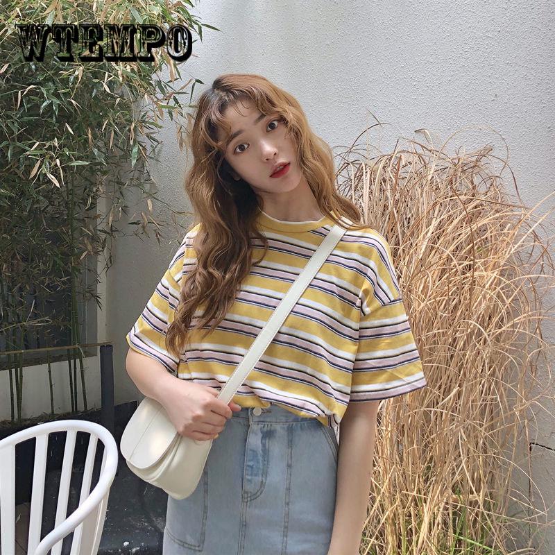T Shirt Women  Striped Tops Harajuku Tshirt  Summer Short Sleeve casual  T-shirts feminina