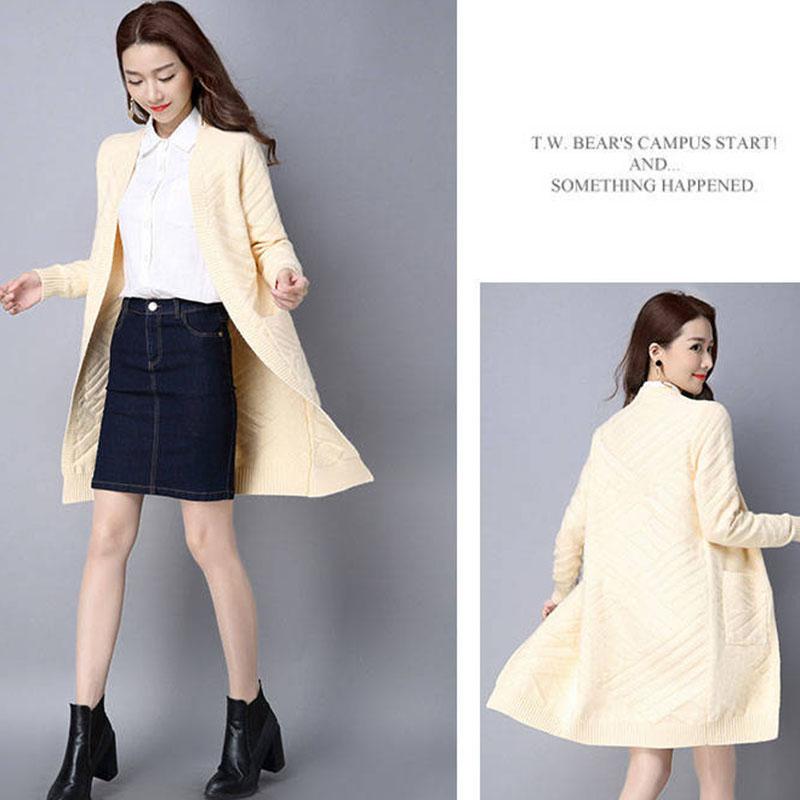 Spring and Autumn Loose Knitted Sweater Cardigan Mid-length Loose Top Pure Color Simple Women's Jacket