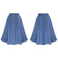 Woman Skirts Spring Summer Elastic High Waist A-line Denim Skirt Girl's Solid Color Loose Gothic Buttons Pockets Skirts