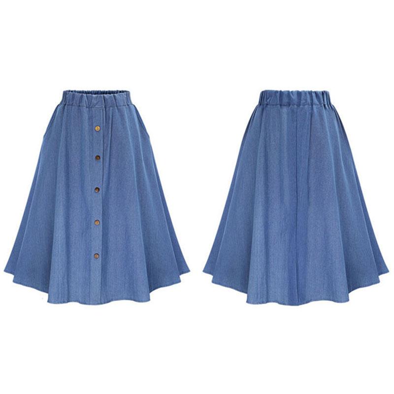 Woman Skirts Spring Summer Elastic High Waist A-line Denim Skirt Girl's Solid Color Loose Gothic Buttons Pockets Skirts