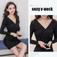 Autumn and Winter Knitted Dress Women V-neck Sexy Wrap Sweater Dress Shiny Bodycon Dress