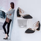 Spring  Summer Sandals Female Students Korean Version  Wild Thick Heels One-word Buckle  High Heels Mid-heel  Single Shoes