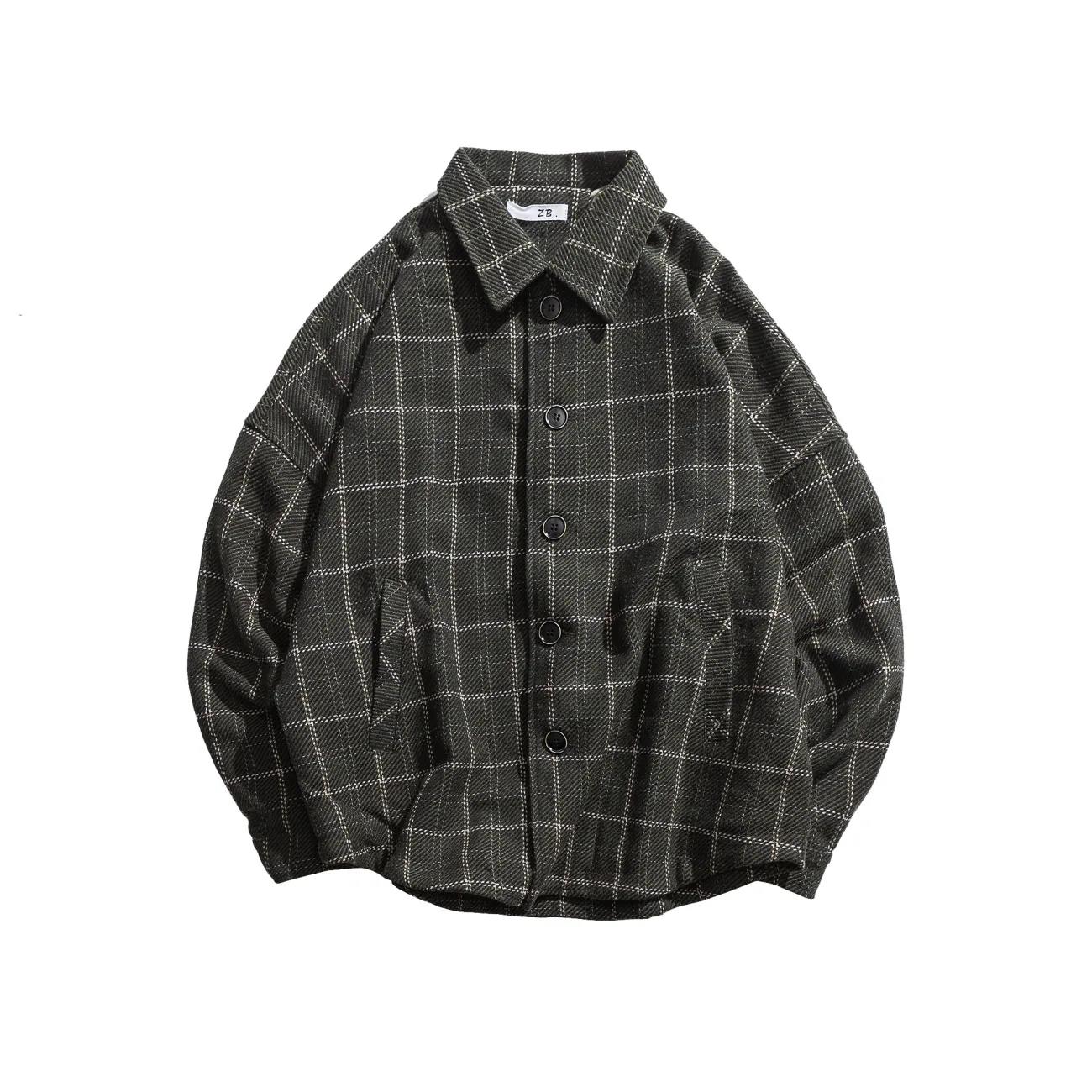 Plaid Jacket Men's Autumn and Winter Thick Loose Cotton-padded Jacket Youth Trend Retro Jacket