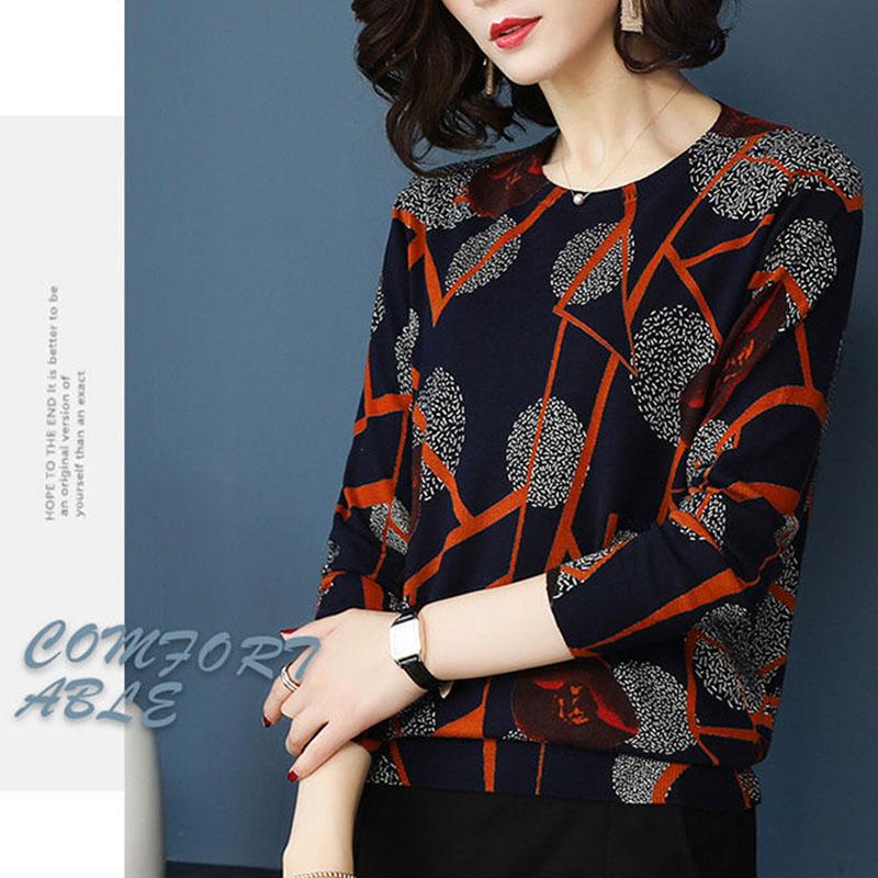 Spring  Autumn Women Short Polka Dot Printed Sweater OL Style Wool Sweater Warm Jumper Top Plus Size Pullover Sweater Outwear