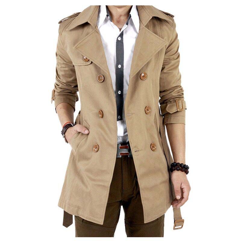 Men's Windbreaker Mid-length Spring and Autumn British Coat Thickened Youth Large Size Coat