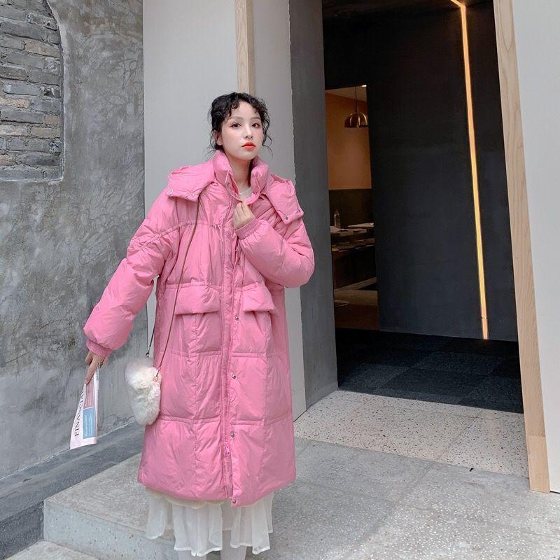 Mid-length Loose Bread Jacket White Duck Down Jacket Women Long Over The Knee Thick and Warm Loose