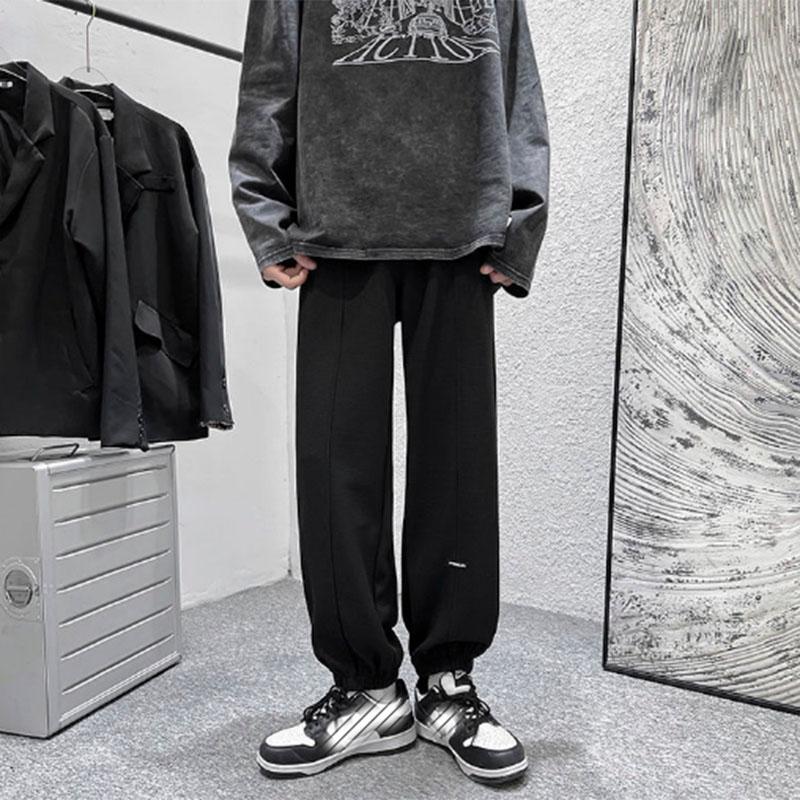 Summer Waffle Casual Pants Men's Trend Loose Leggings Pants Men's Ins Style Solid Color All-match Nine-point Pants