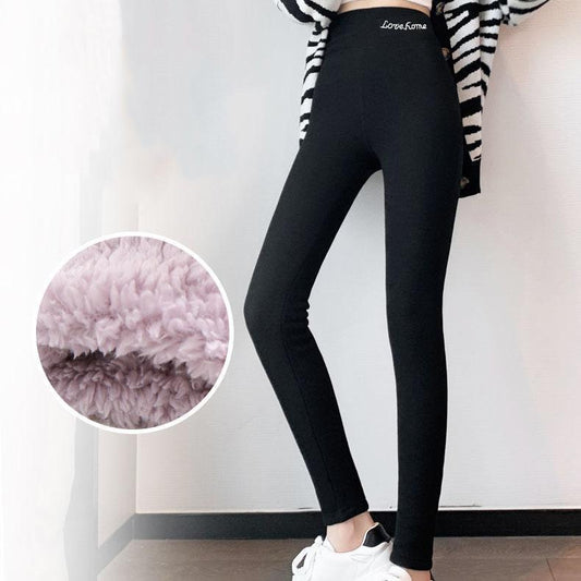 Women Winter Plus Size Lamb Cashmere Slim Leggings High Elastic Waist Versatile Warm Leggings Render Pants