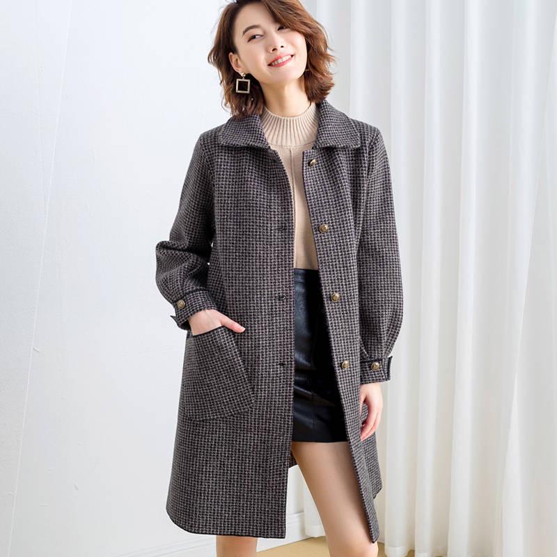 Coats Women's Wool Plaid Coat Fashion Long Woolen Coat Slim Female Winter Wool Jacket Female Outwear