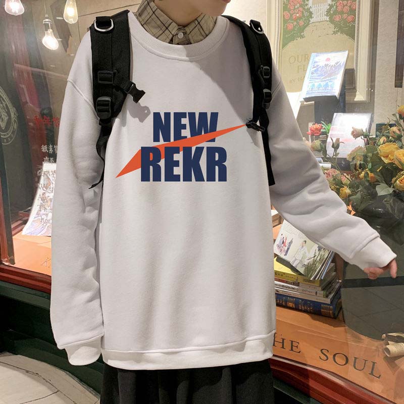 Pure Cotton Men's Round Neck Sweater Loose Trend Spring and Autumn Plus Velvet Thick Coat Men