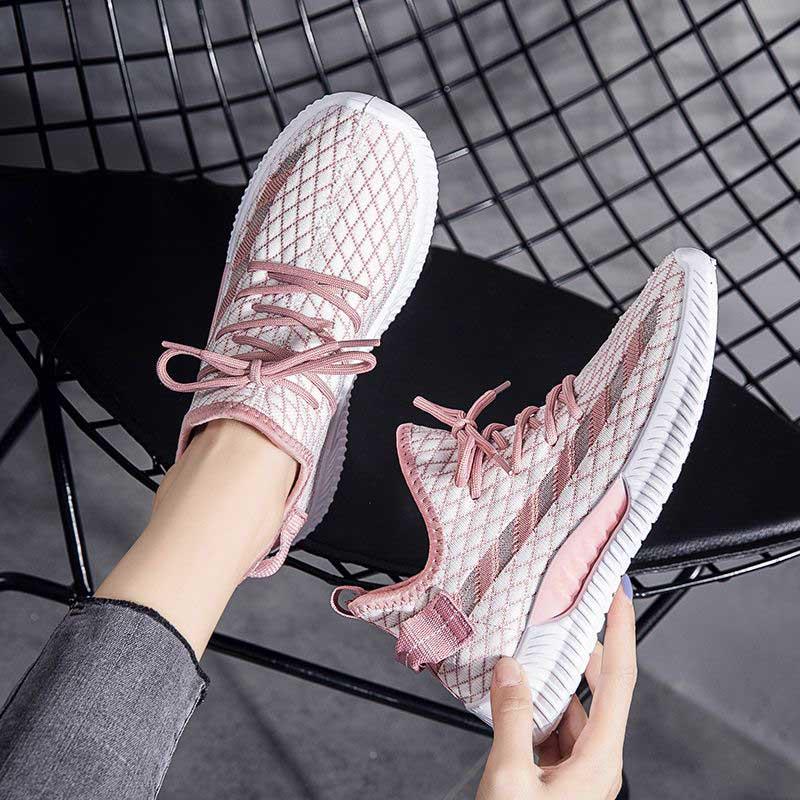 Plus Size 35-40 Summer Women Sneakers Students Knitting Breathable Running Basketball Shoes Shockproof Non-slip Pink Shoes