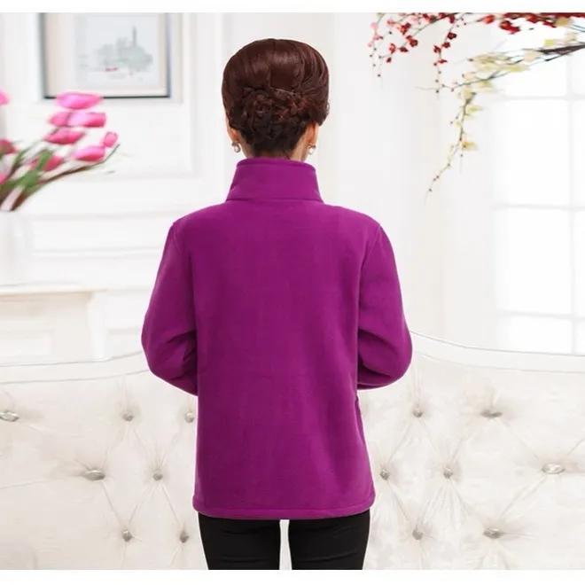 Middle-aged Elderly Women's Polar Fleece Sports Jacket Spring and Autumn Stand Collar Loose Outdoor Casual Sweatshirt Fleece Solid Color Short Top
