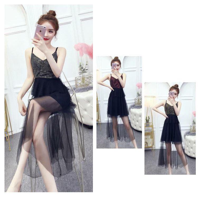 2020 Summer Dress Women's Leakage Back Sexy Sequin Dress Mesh Suspender Dress Super Fairy Cake Dress