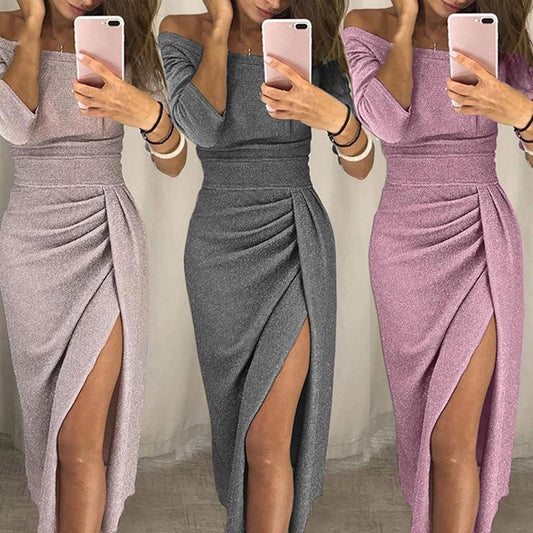 Women's Evening Dresses Off-the-shoulder Dresses Glittering and Sexy Slim-fit Party Dresses Asymmetrical Maxi Dresses