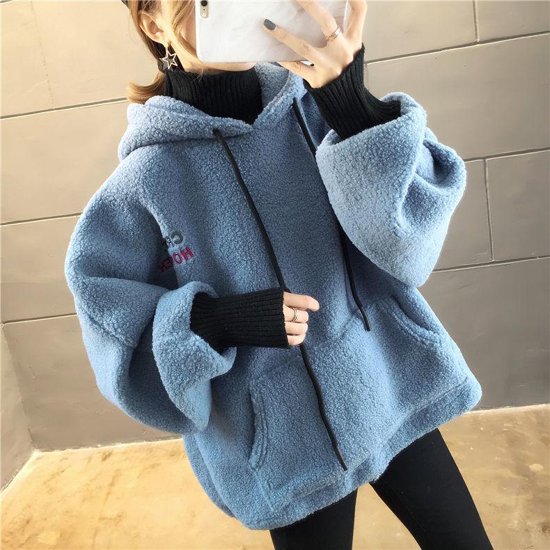 Large Size Fake Two-piece Sweater Loose Thick Autumn and Winter Jacket Lantern Sleeve Hooded Top