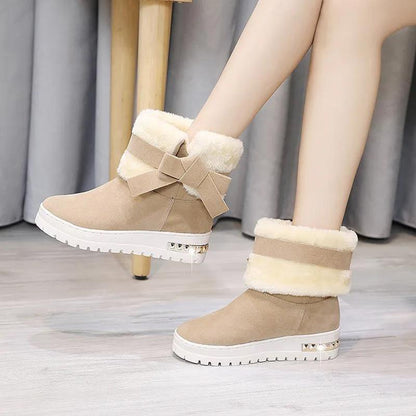 Snow Boots Ladies Winter Thickened Mid-tube Boots Plus Velvet Warm Cotton Boots Flat Non-slip Short Boots