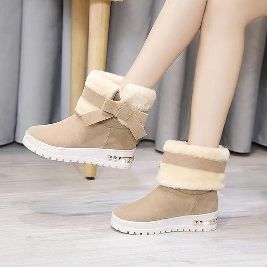 Snow Boots Ladies Winter Thickened Mid-tube Boots Plus Velvet Warm Cotton Boots Flat Non-slip Short Boots