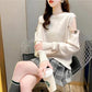 Off-the-shoulder Two-wear Pullover Solid Color Loose Knit Sweater Women's College Style Round Neck Top