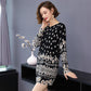 Floral Print Sweater Dress Women Autumn Winter  Knitted Pullover O-Neck Long Sleeve Long Knit Dress
