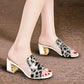 Slippers Women Leopard Transparent Open Toe Sandals Summer Thick Heel Middle Heel Sandals and Slippers All Match Casual Comfortable Slippers