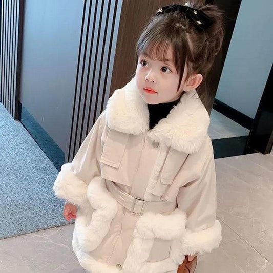 Girls' Warm Jacket Winter Thick Plus Velvet Quilted Jacket Windproof Padded Clothes System Overcomes