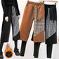 Plus Size Women's Autumn and Winter Look Thin Fake Two-piece Leggings Plus Velvet Thick Fat Sister Plaid Woolen Wide-leg Pants