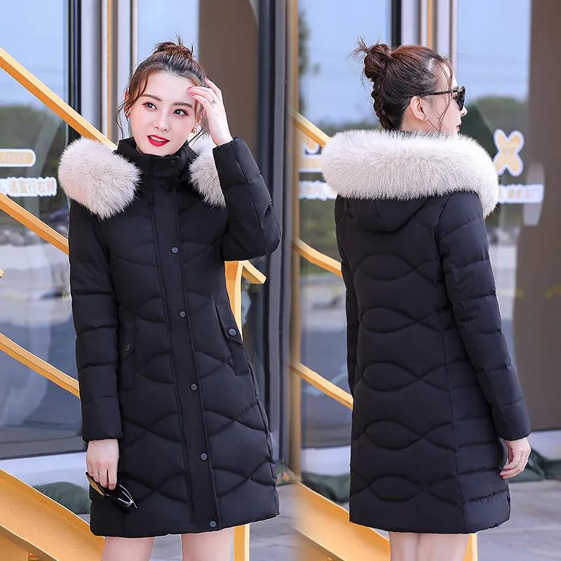 Cotton-padded Jacket Women's Mid-length Winter Slim Slimming Long Padded Jacket Women's Jacket Detachable Large Fur Collar Padded Padded Jacket