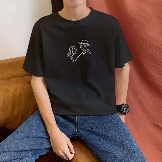 100% Cotton Men's Printed Short-sleeved T-shirt Men's Summer Fresh and Wild Loose Young Men's Short-sleeved T-shirt